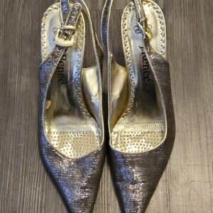 J.Renee Gold Textured Slingback Heels